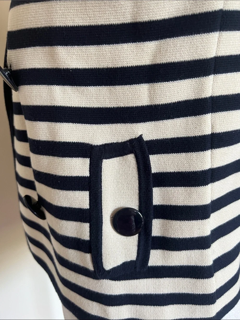 J.Crew Striped Double Breasted Navy Blue Ivory Knit Sweater Blazer Jacket XS - Picture 5 of 8